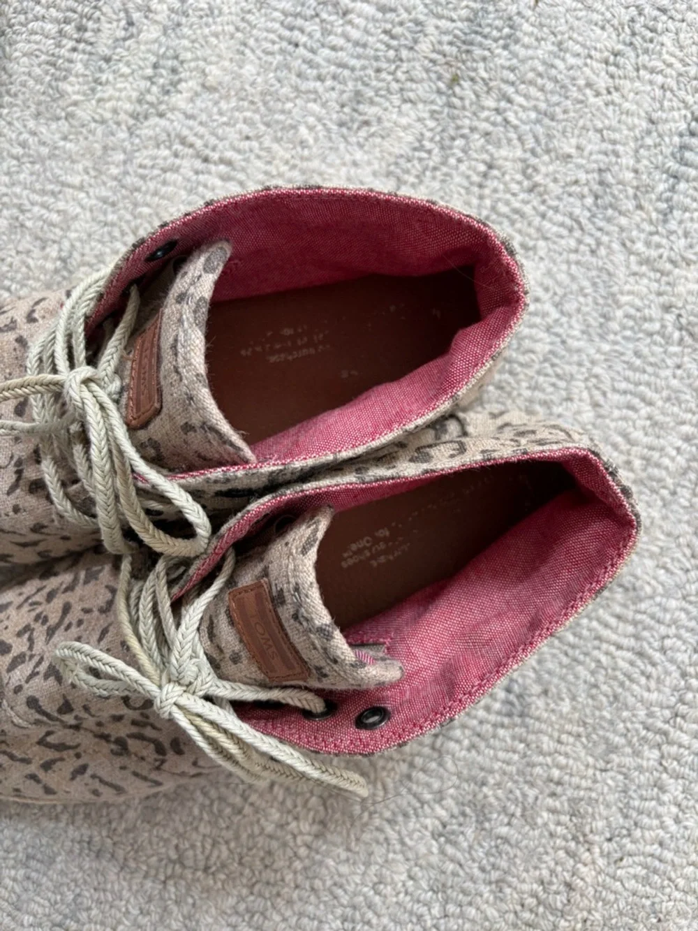 TOMS Desert Lace Up Shoes Leopard Print Canvas Flat Casual Boho Womens 8.5